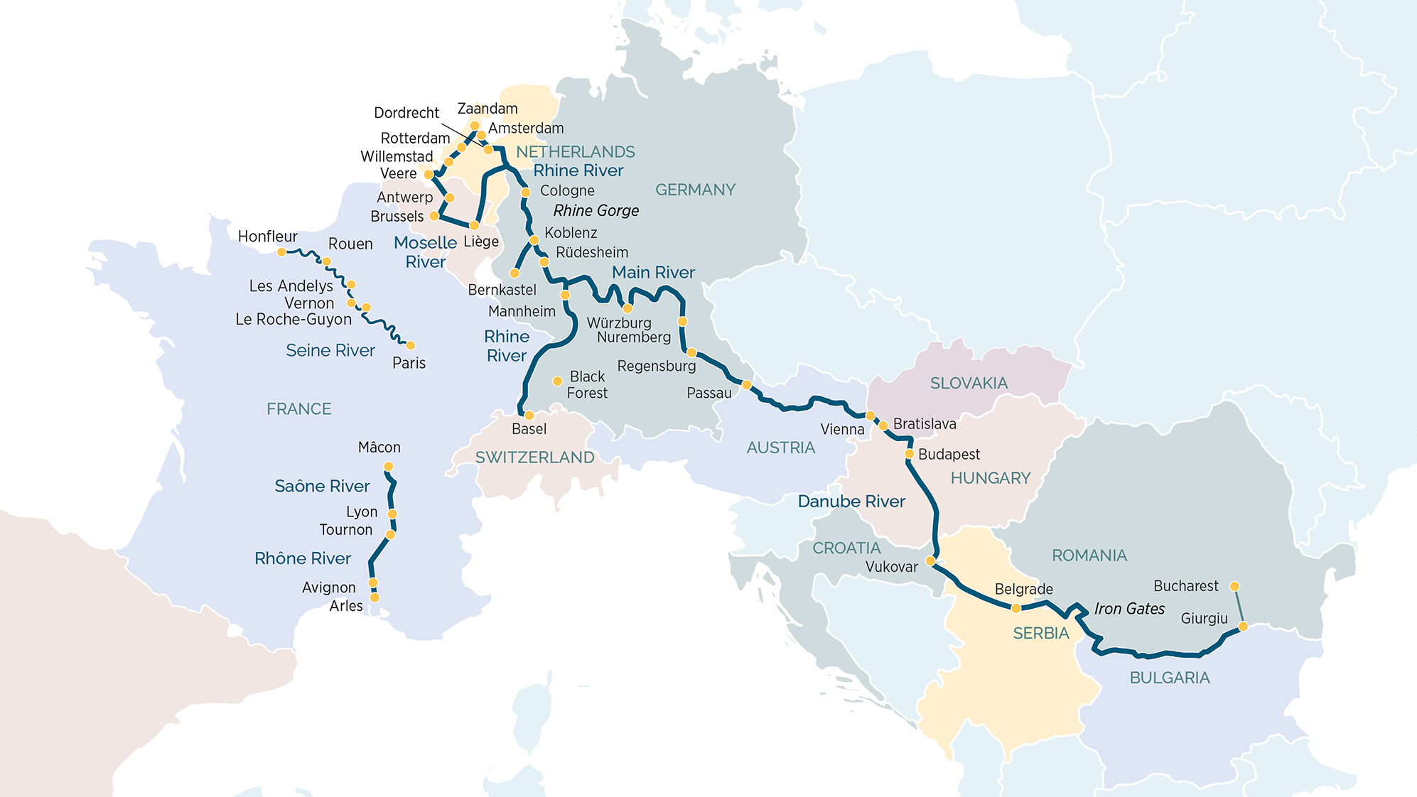 The rivers of Central Europe map